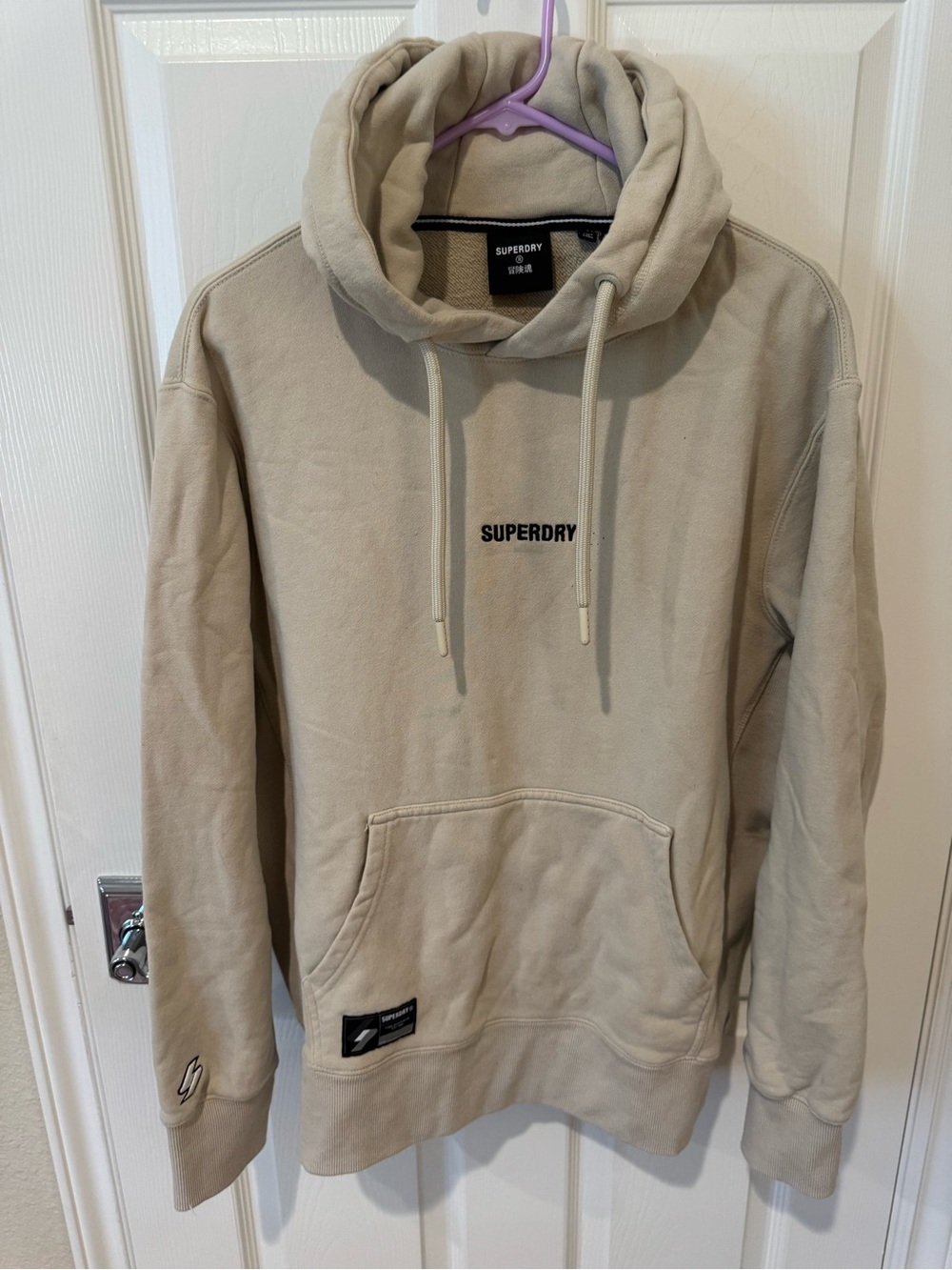 Superdry Men's Cream Hoodie with Front Logo
